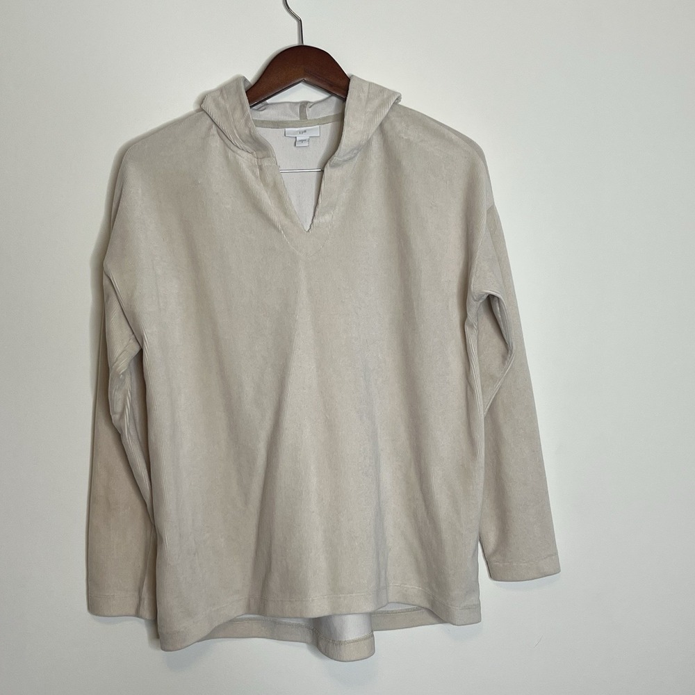 J Jill‎ Top Ribbed Velvet Corduroy Hoodie Size Small Neutral Minimalist Casual